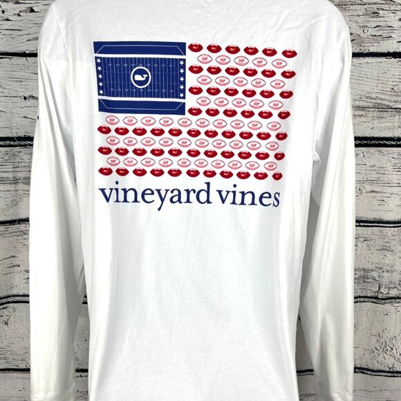 Vineyard Vines White Long Sleeve Football Theme USA American Flag Size XXL - Picture 1 of 4